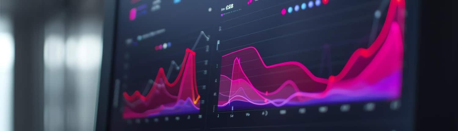 A computer screen displays a variety of graphs and charts in pink