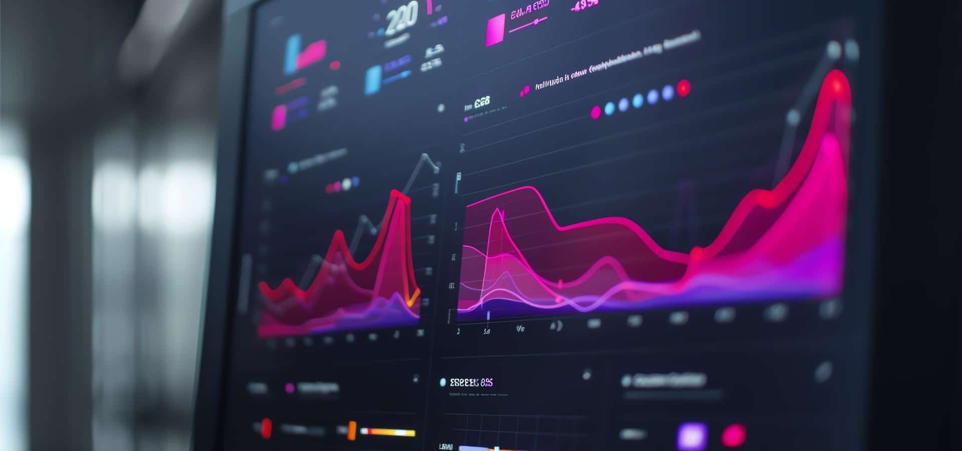 A computer screen displays a variety of graphs and charts in pink