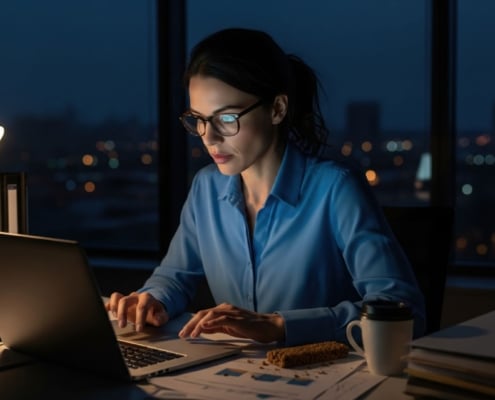 late night seo strategy working on laptop