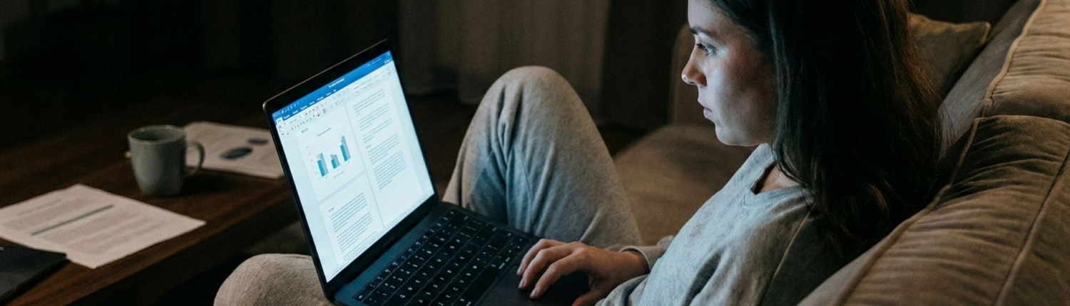 remote analyst reviewing ai search data at home