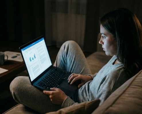 remote analyst reviewing ai search data at home